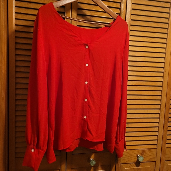 Loft Bright Red Long Sleeve Chiffon Blouse - Picture 2 of 6